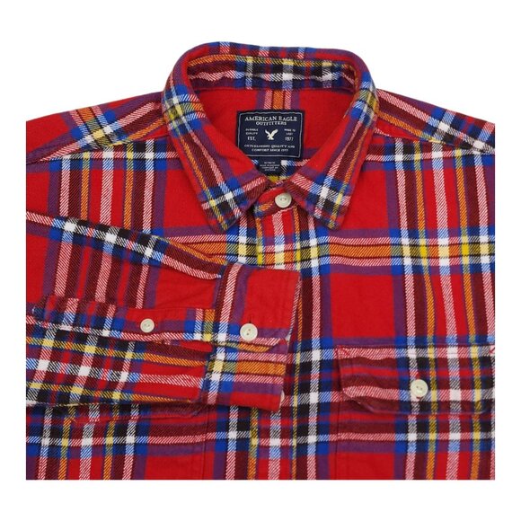 American Eagle Red Plaid Mens Flannel Shirt M Button Up 100% Cotton Casual - Picture 8 of 8